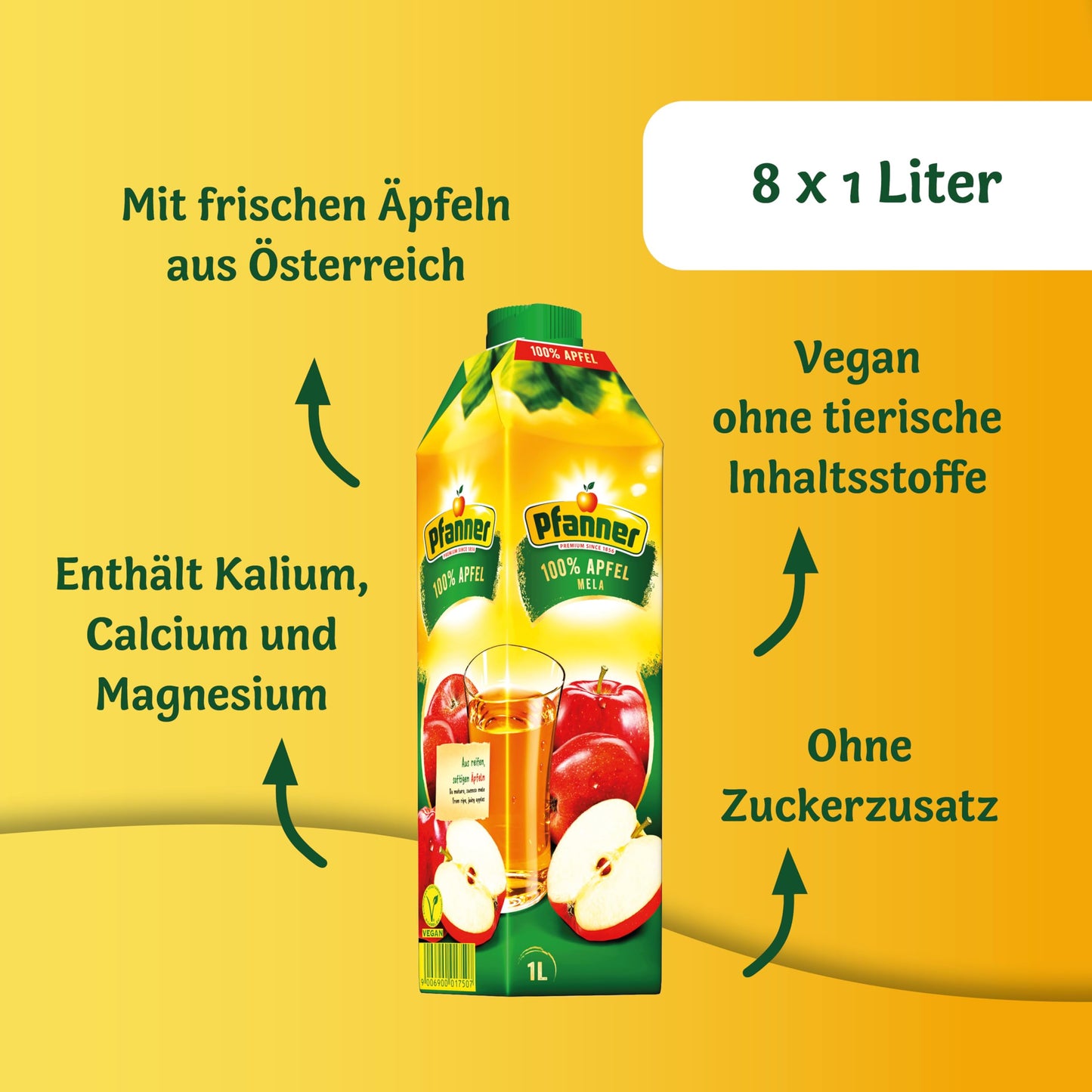 Pfanner 100% vitamin-rich apple juice (8 x 1 liter): no added sugar