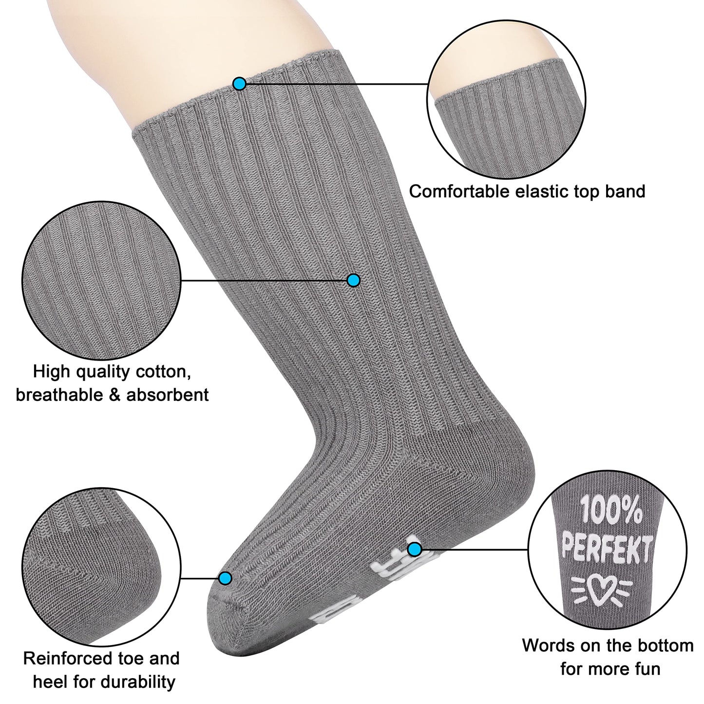 Belloxis Baby Socks (4 Pairs): Fun Text Prints & Non-Slip | For Babies 0-12 Months