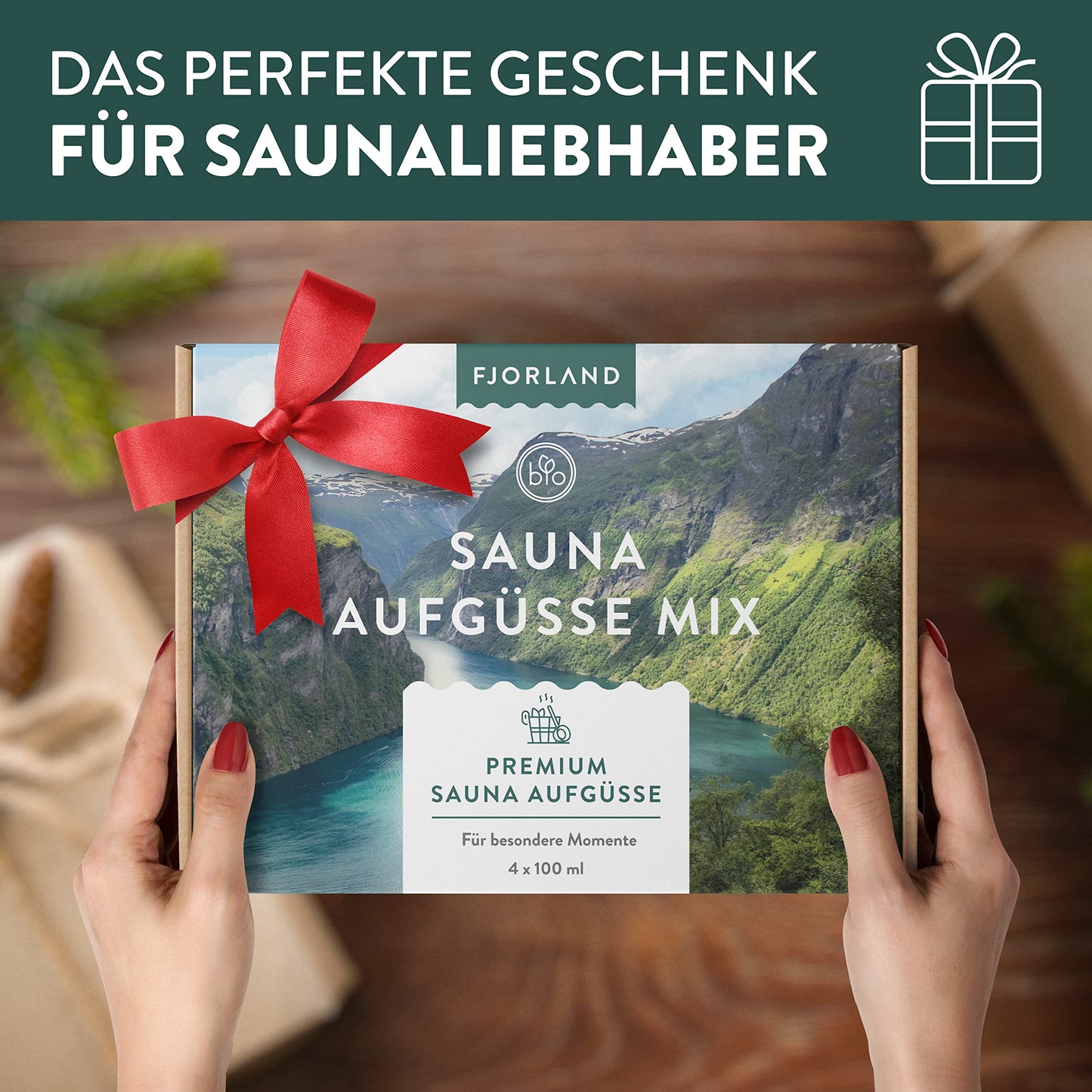 Fjorland BIO Ätherische-Saunadüfte Geschenkset (4x100ml) in hochwertiger Geschenkbox