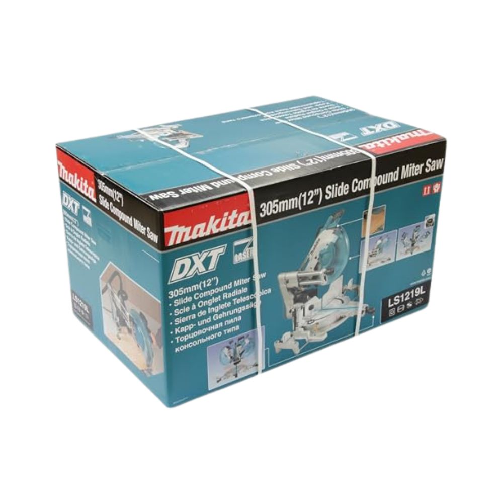 Makita miter saw (LS1219L) with laser guidance & space-saving design: 305mm