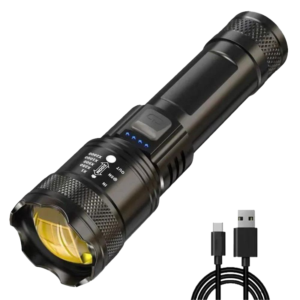 Leistungsstarke XHP50 LED-Taschenlampe: 4 Kern mit Zoom | USB-Ladefunktion