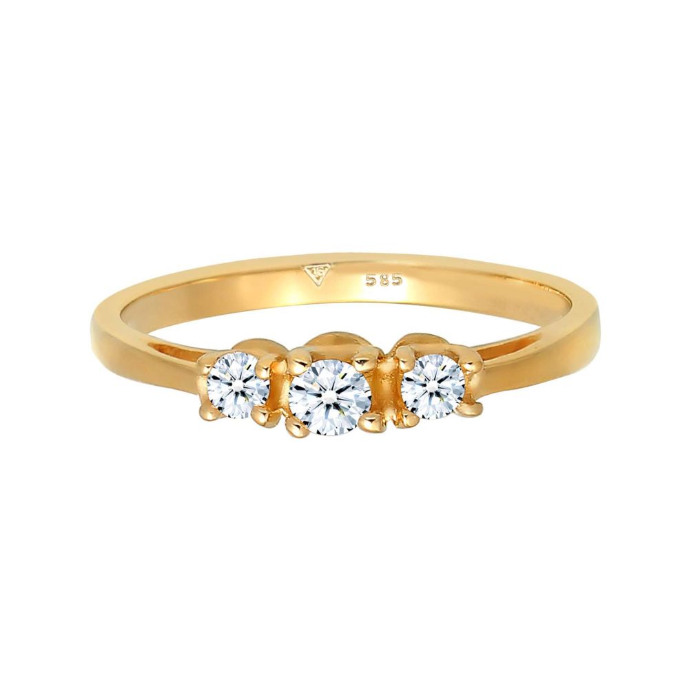 Elli DIAMONDS engagement ring for women: precious trio with diamond (0.22 ct.) in 585 yellow gold