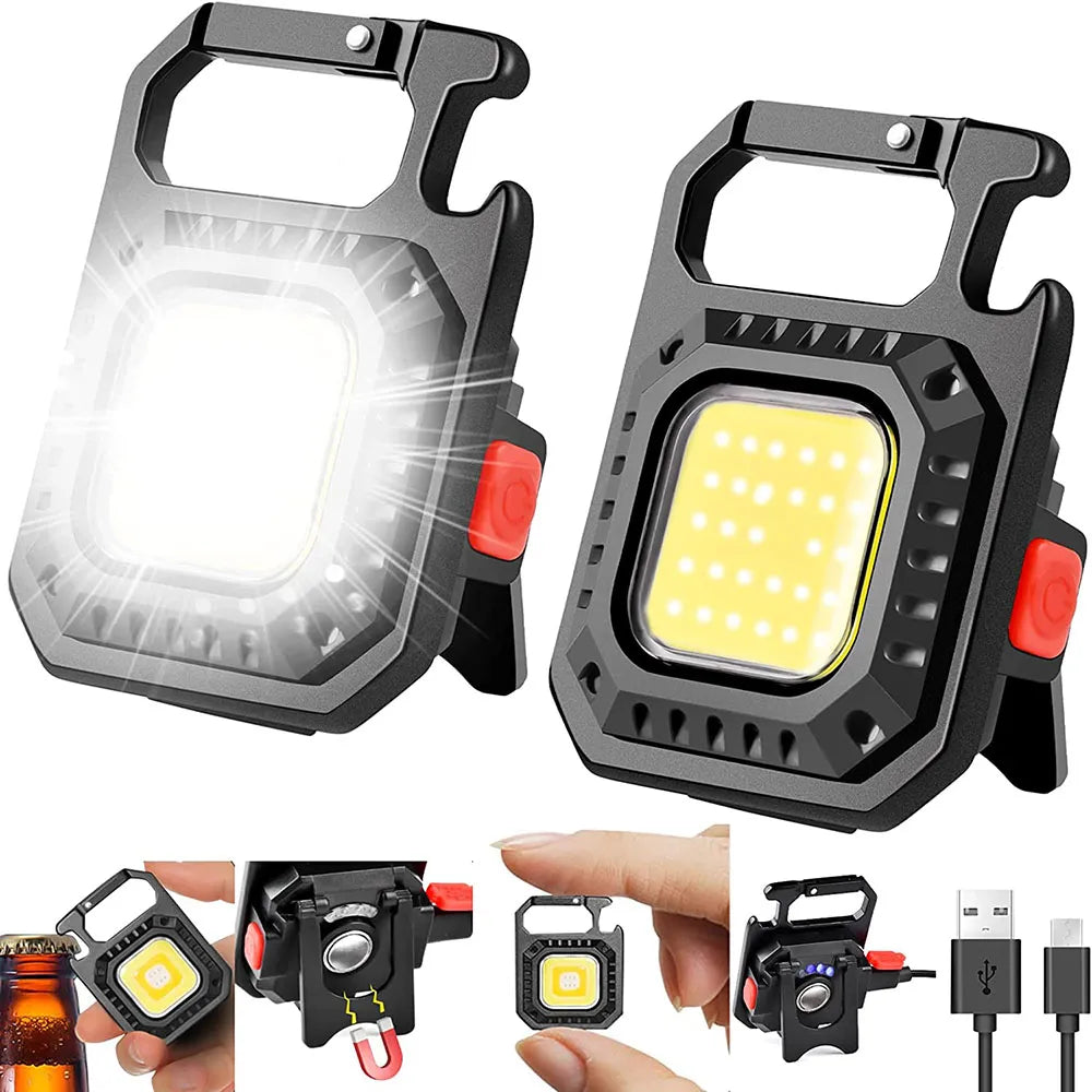 COB Keychain LED Flashlight with 1000 Lumens | 3 Light Modes and Folding Bracket: Rechargeable