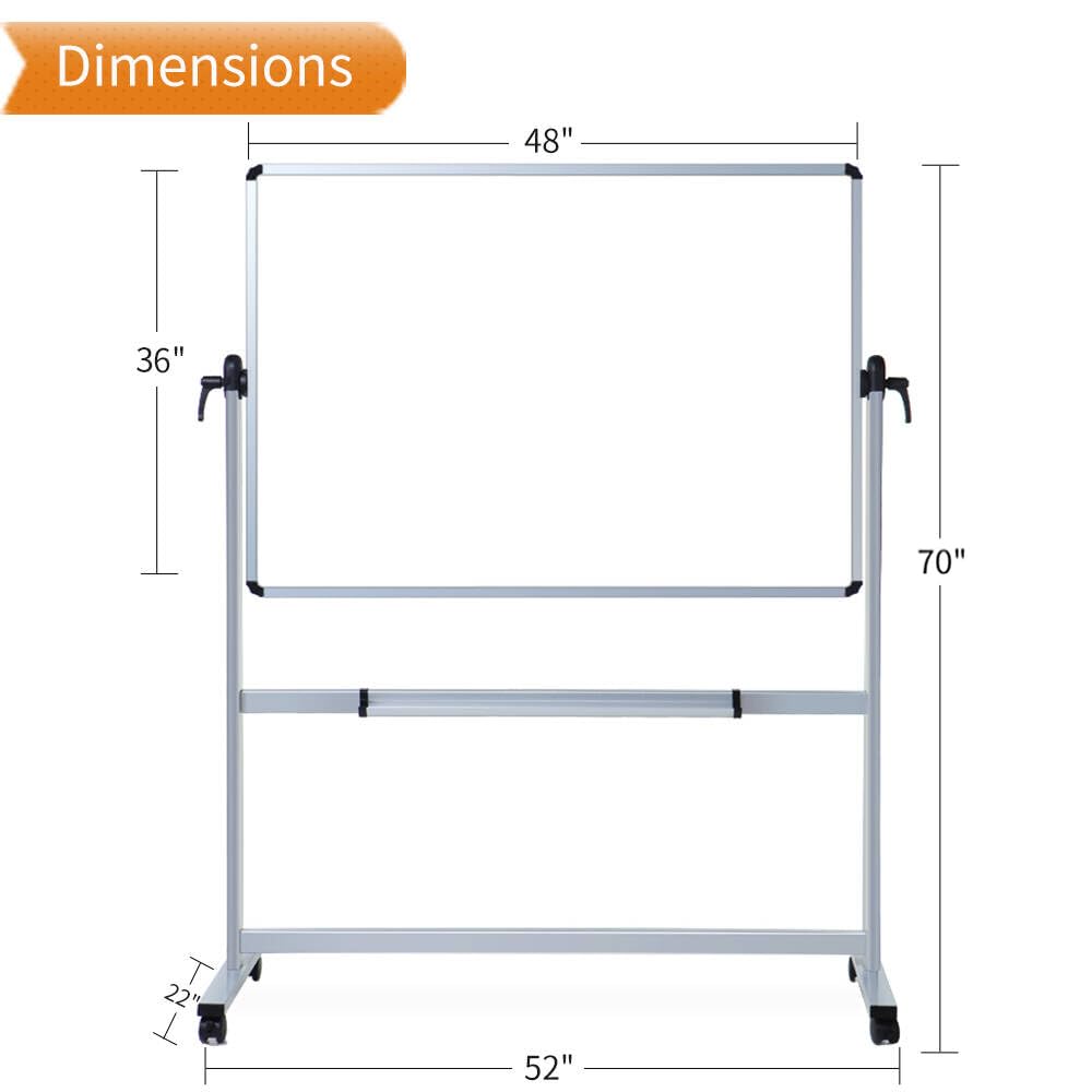 VIZ-PRO Mobile Whiteboard with aluminum frame &amp; stand (120x90cm): Double-sided
