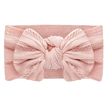 Baby Girl Turban Elastic Headband Bow (Set of 2 in Pink and White)