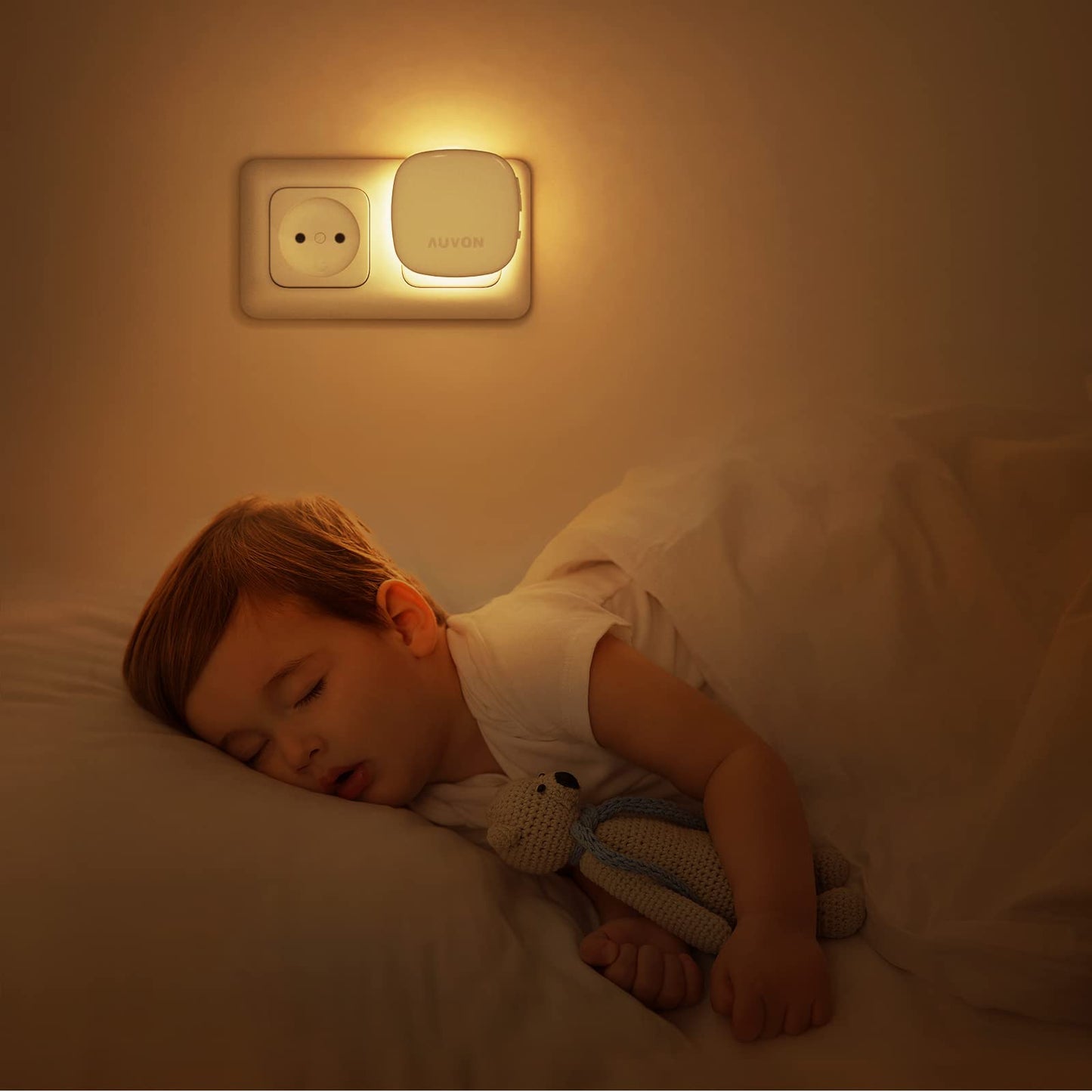 AUVON LED Night Light Set of 2 (Warm White): Motion Sensor &amp; Twilight Sensor