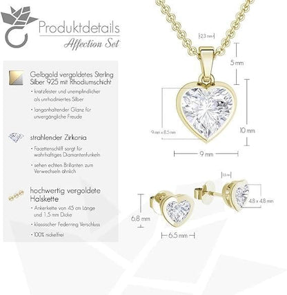 AMOONIC women's jewelry gift set with gold-plated 925 sterling silver: chain-earring-necklace