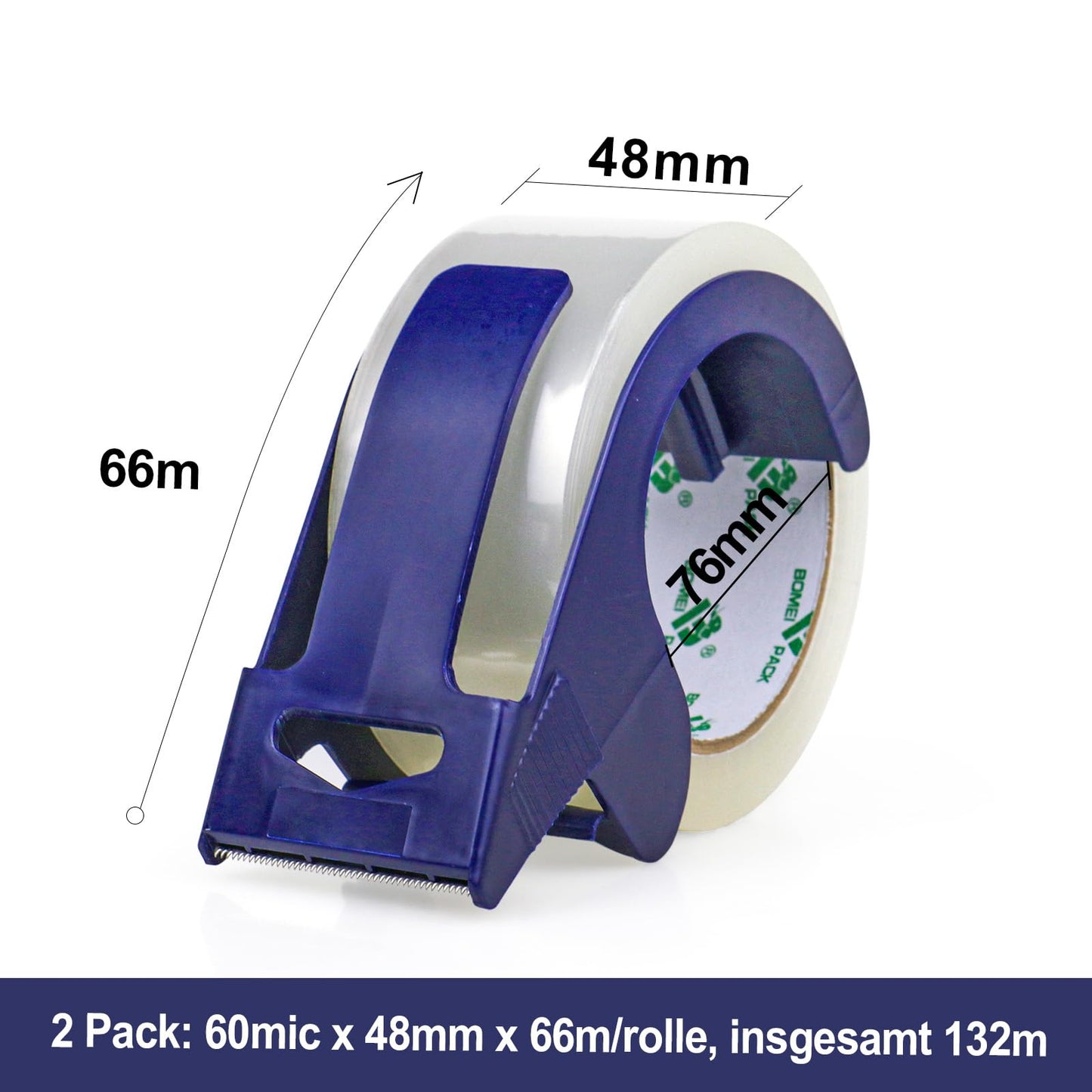 BOMEI PACK leises Paketklebeband (Transparent): 66m x 48mm, stark haftend