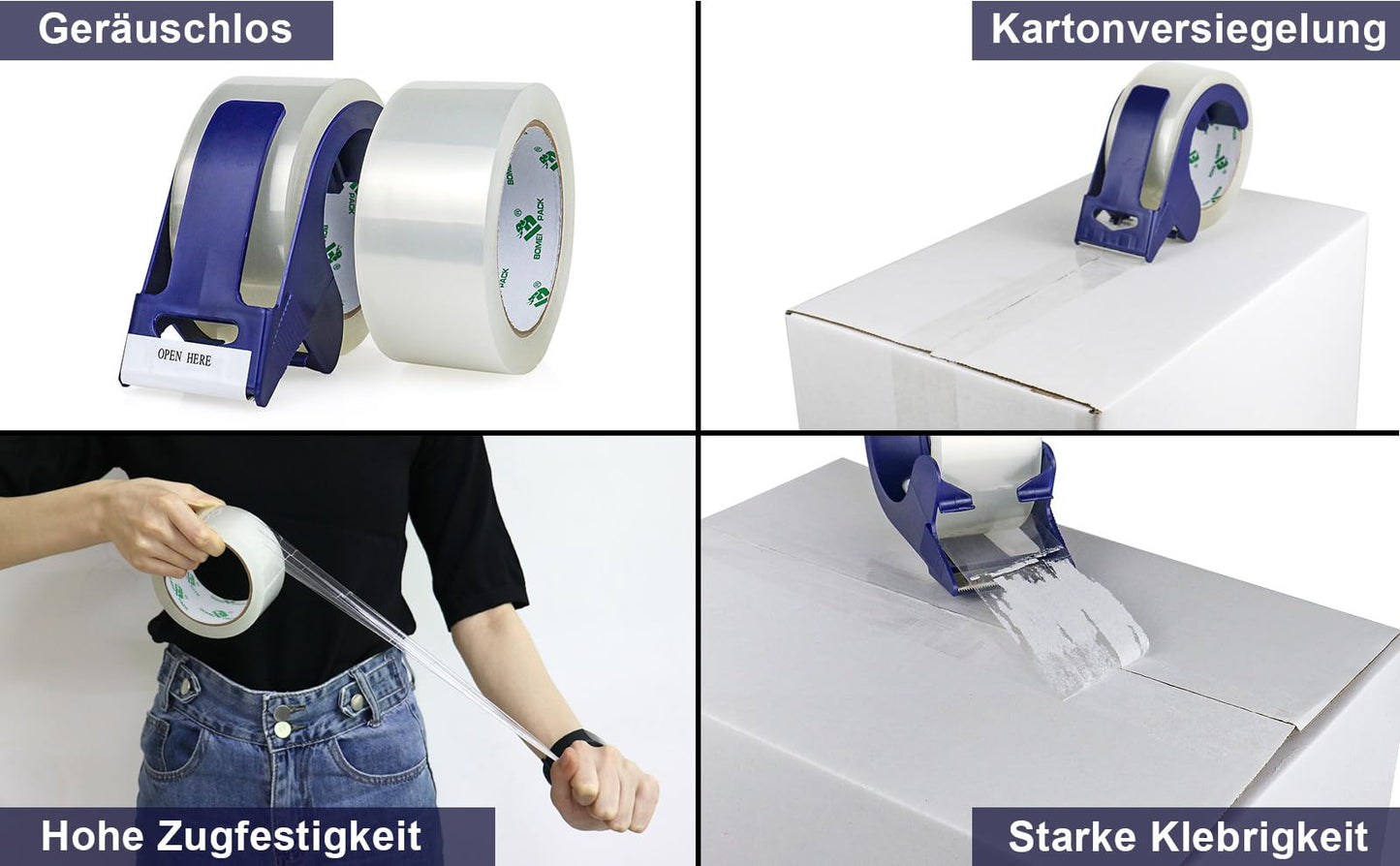 BOMEI PACK leises Paketklebeband (Transparent): 66m x 48mm, stark haftend