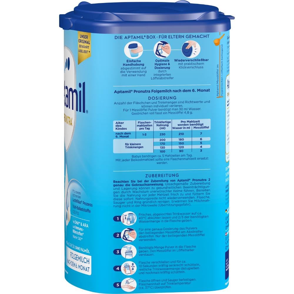 Aptamil Pronutra 2 Folgemilch nach dem 6. Monat, Mit DHA & ARA, Nur Laktose, Ohne Palmöl (1x 800g)