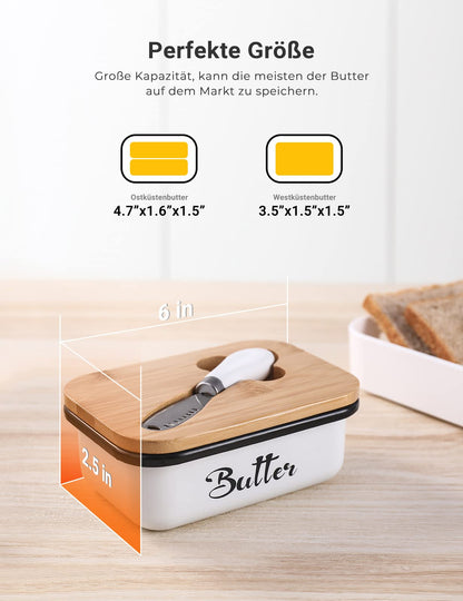 Butter dish with wooden lid for 250g butter with multifunctional butter knife