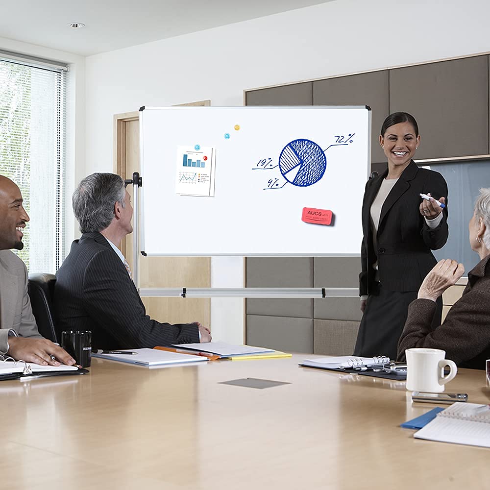 VIZ-PRO Mobile Whiteboard with aluminum frame &amp; stand (120x90cm): Double-sided