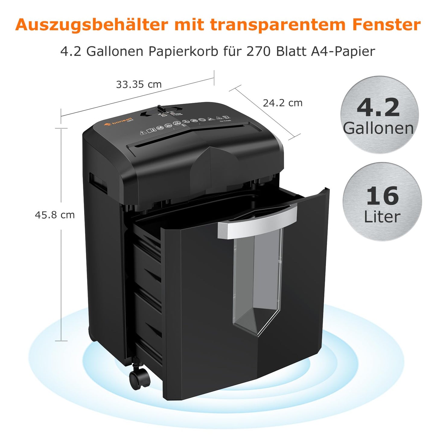 Bonsaii 12-Blatt Partikelschnitt Aktenvernichter, läuft 60 Minuten lang, Hochleistungs schredder aktenvernichter für Home Office, P4 Mikroschnitt papierschredder mit 4 Rollen & 16L Behälter(C266-B)