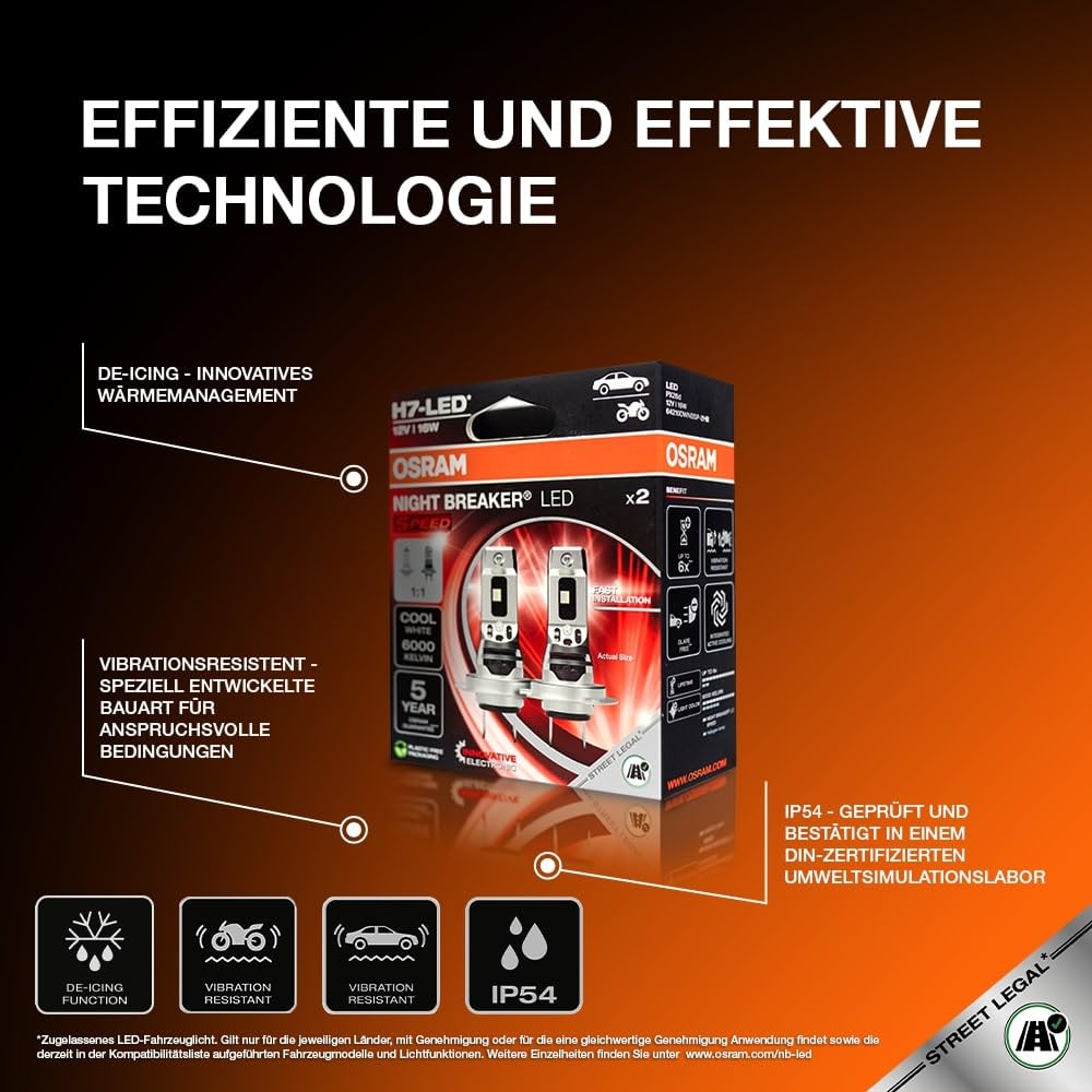 OSRAM Night Breaker (LED-Speed H7): Fern- und Abblendlicht mit Straßenzulassung, 6000K