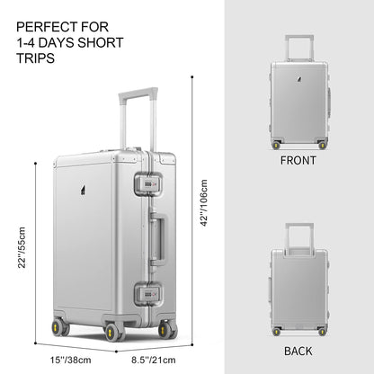LEVEL8 Hard-Shell Aluminum Suitcase with Double TSA Lock (55cm - 35 Liters): Silver