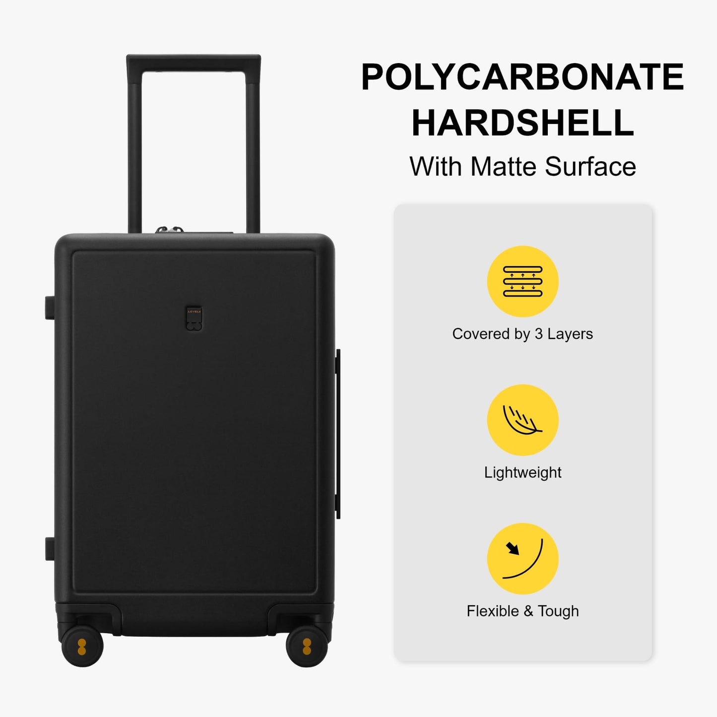 LEVEL8 hard-shell travel suitcase with organizer set (4 pieces): Elegance Matt | Black
