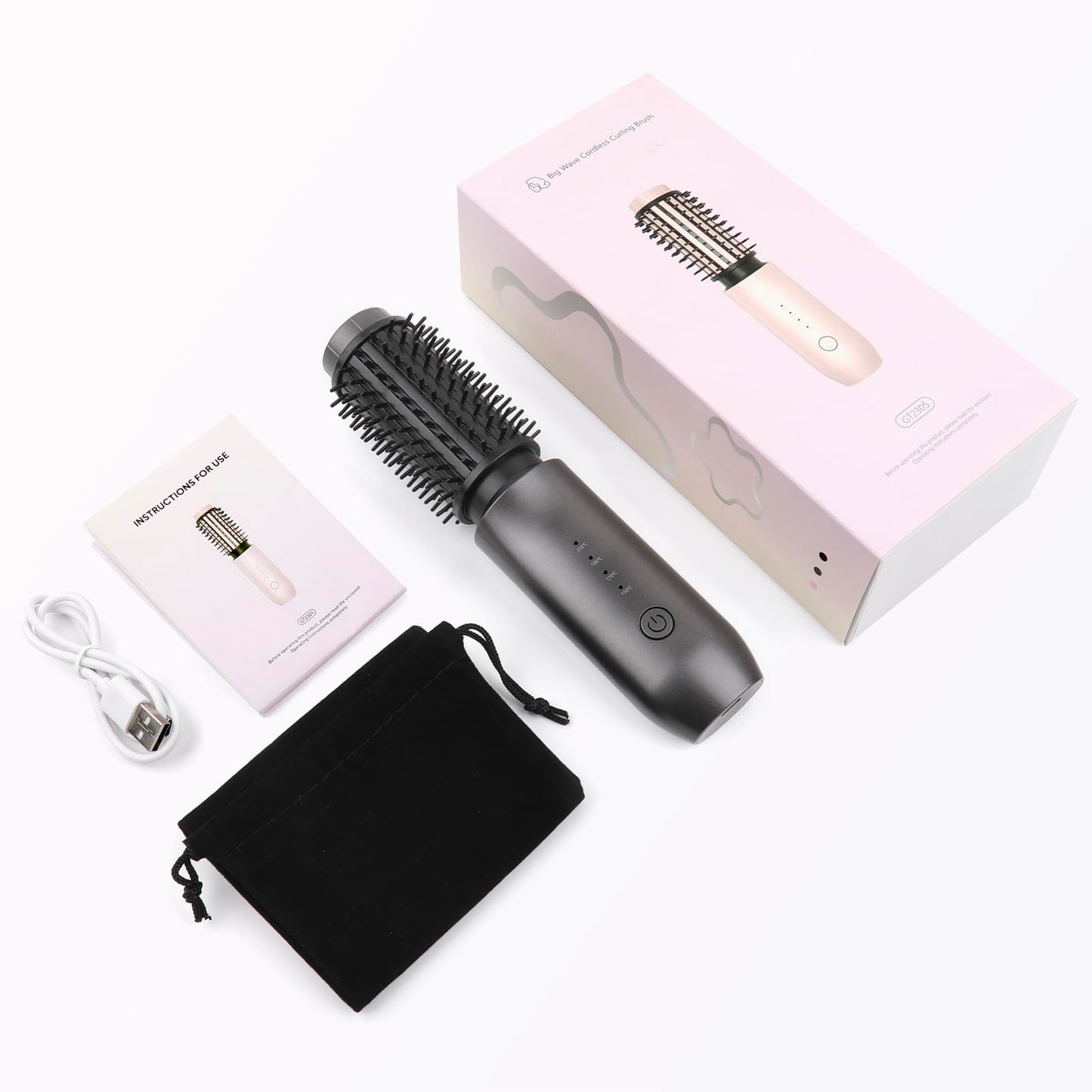 Wireless Travel Curling Iron Mini Brush for Women (7000mAh): USB Rechargeable with Negative Ions