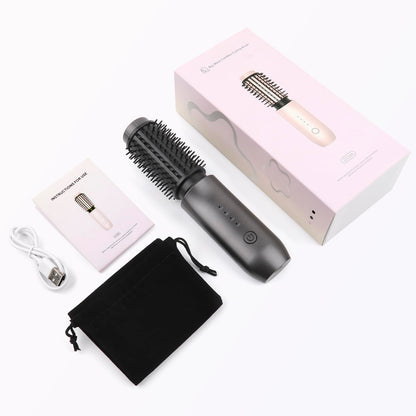 Wireless Travel Curling Iron Mini Brush for Women (7000mAh): USB Rechargeable with Negative Ions