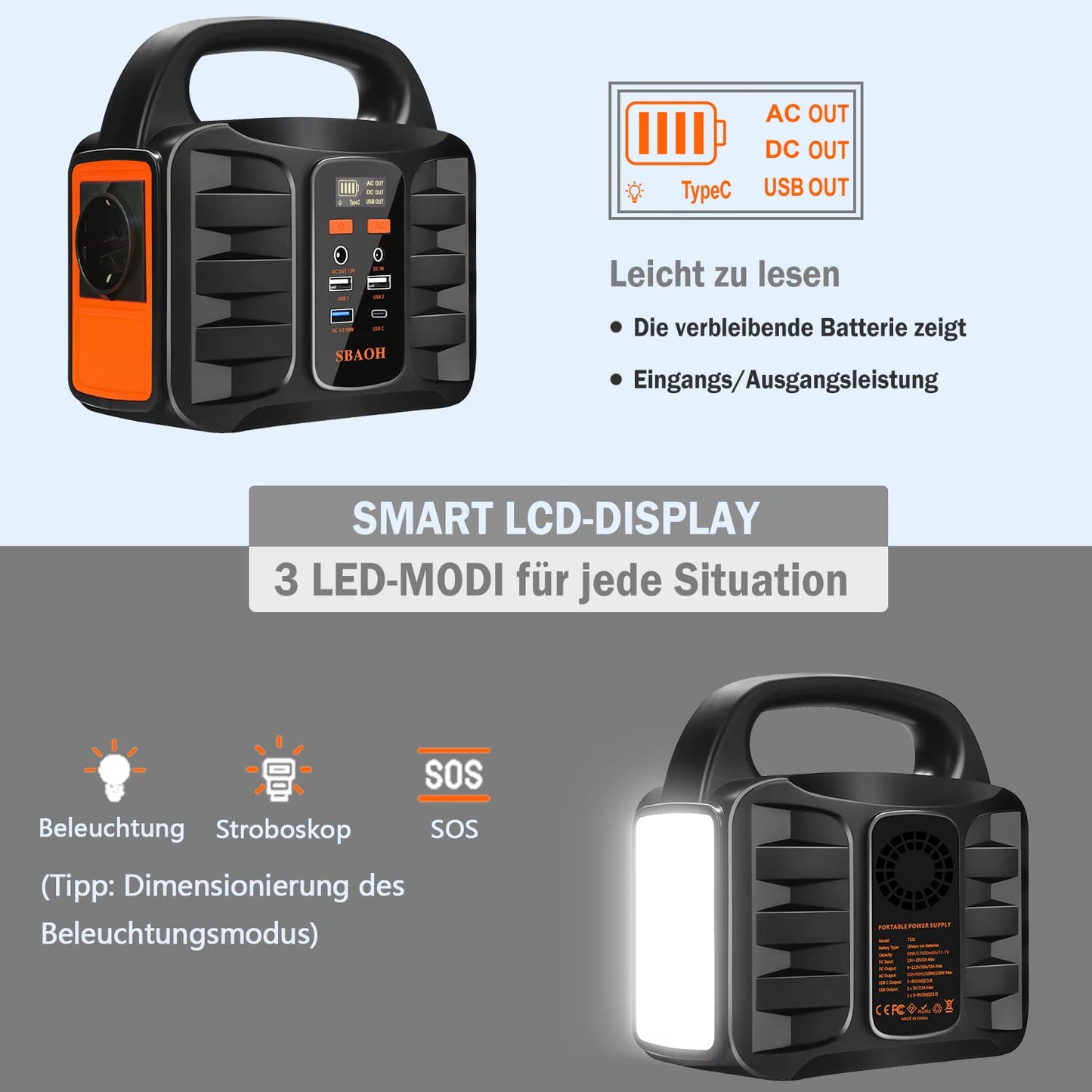 Outdoor Powerstation 'SBAOH' 99Wh, 150W: Solar Generator Battery for Travel &amp; Camping