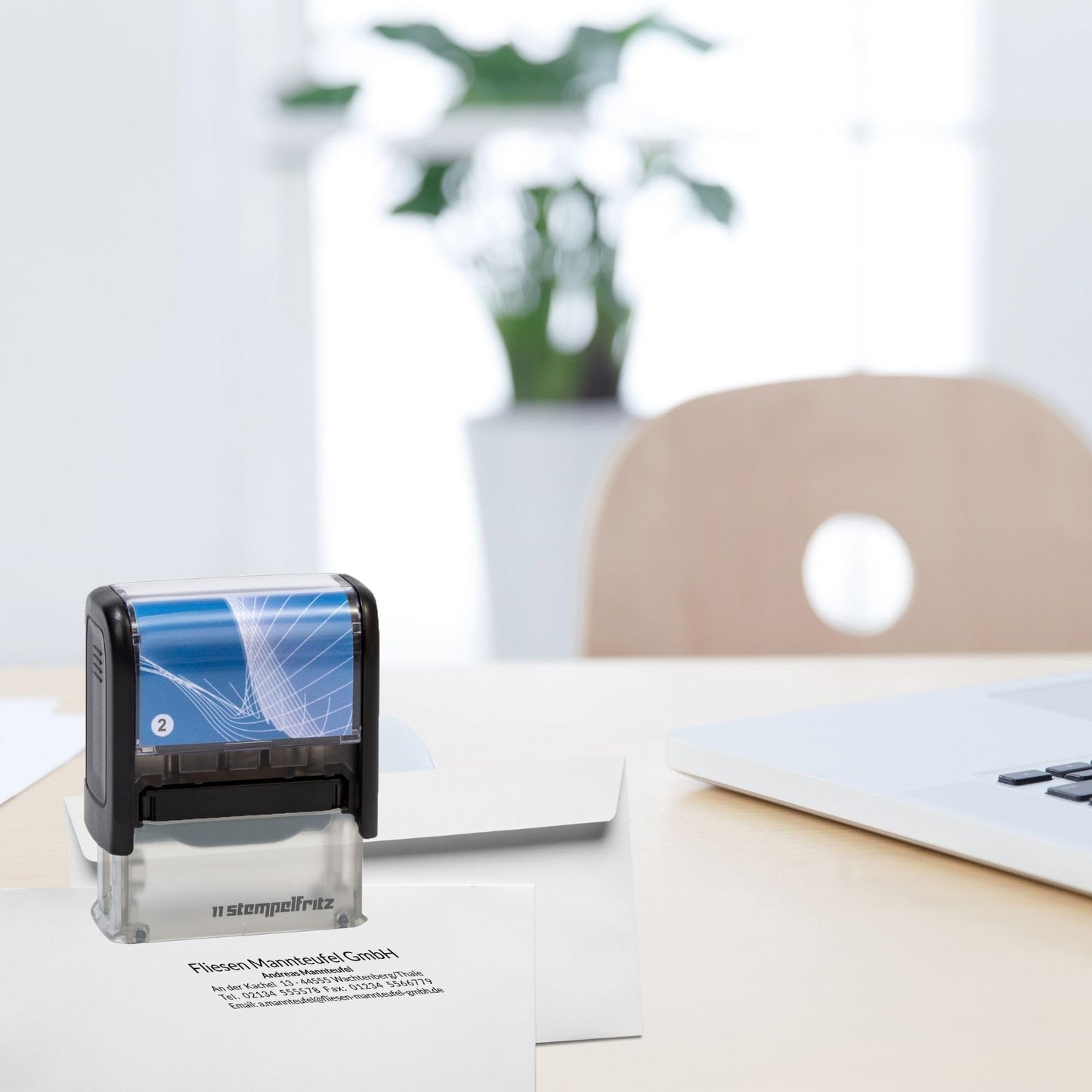 stempelfritz personalized company stamp with case in black and blue