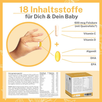 BabyFORTE Schwangerschafts-Vitamine | 180 vegane Kapseln mit Folsäure, DHA, EPA, Jod & Co