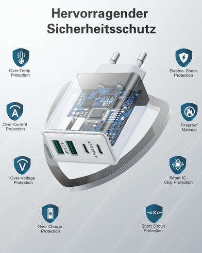 USB-C Ladegerät (40W) 4-Ports Schnellladegerät für iPhone, iPad, Samsung und mehr
