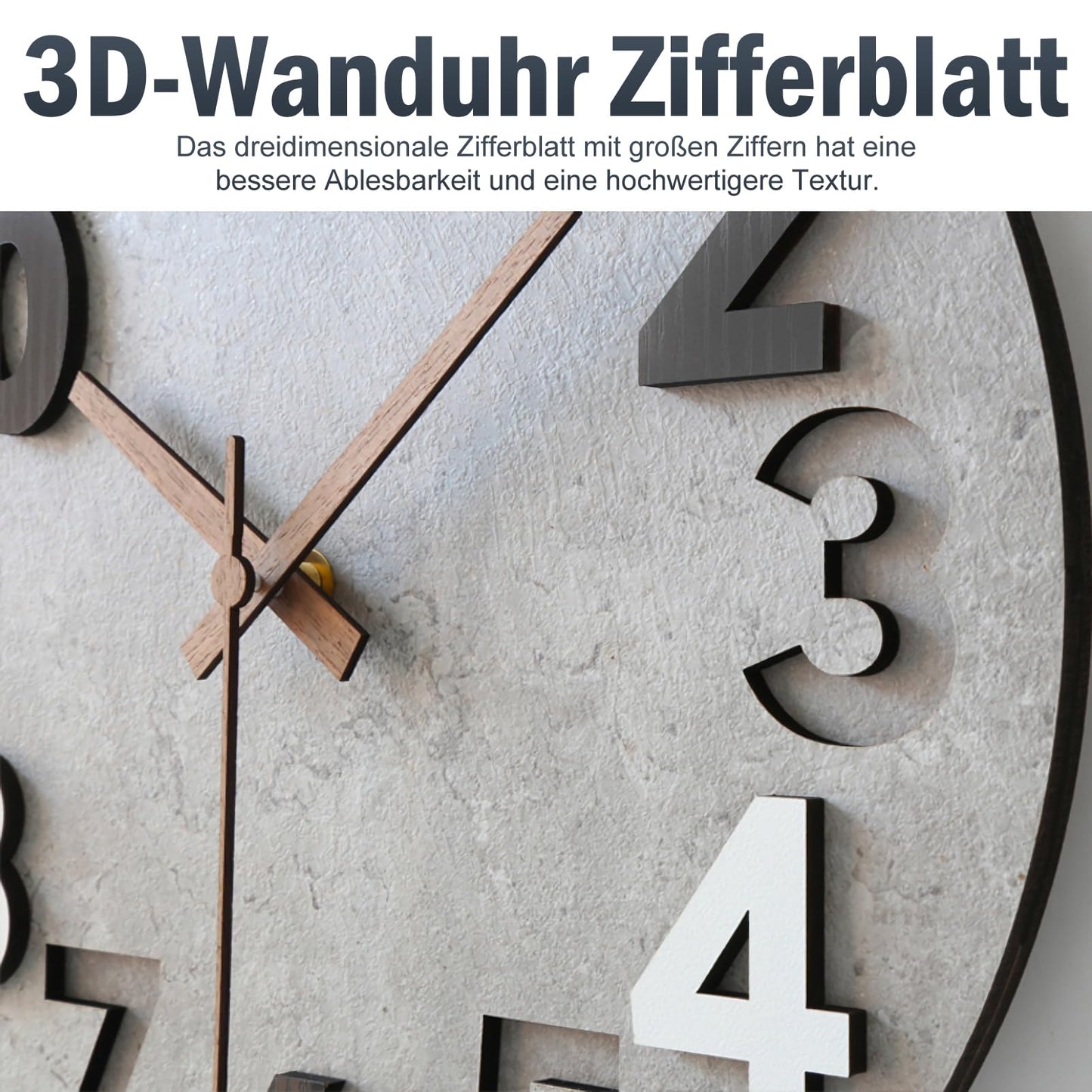 Stellarize Modern Wooden 3D Wall Clock (30cm) without ticking sounds for living room, kitchen, office