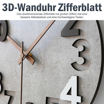 Stellarize Modern Wooden 3D Wall Clock (30cm) without ticking sounds for living room, kitchen, office