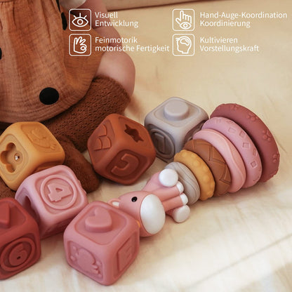 Baby teething toys (13 pieces): building circles and blocks, stacking &amp; nesting