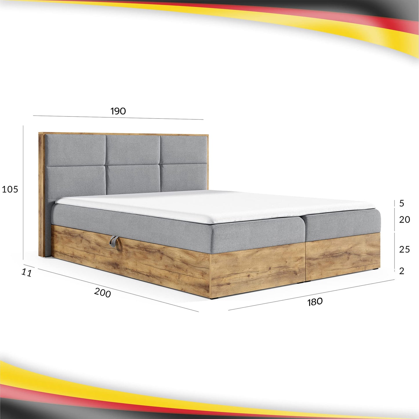 Boxspring-Doppelbett 80x200cm mit Bonellmatratze | Bettkasten für Bettwäsche und Topper