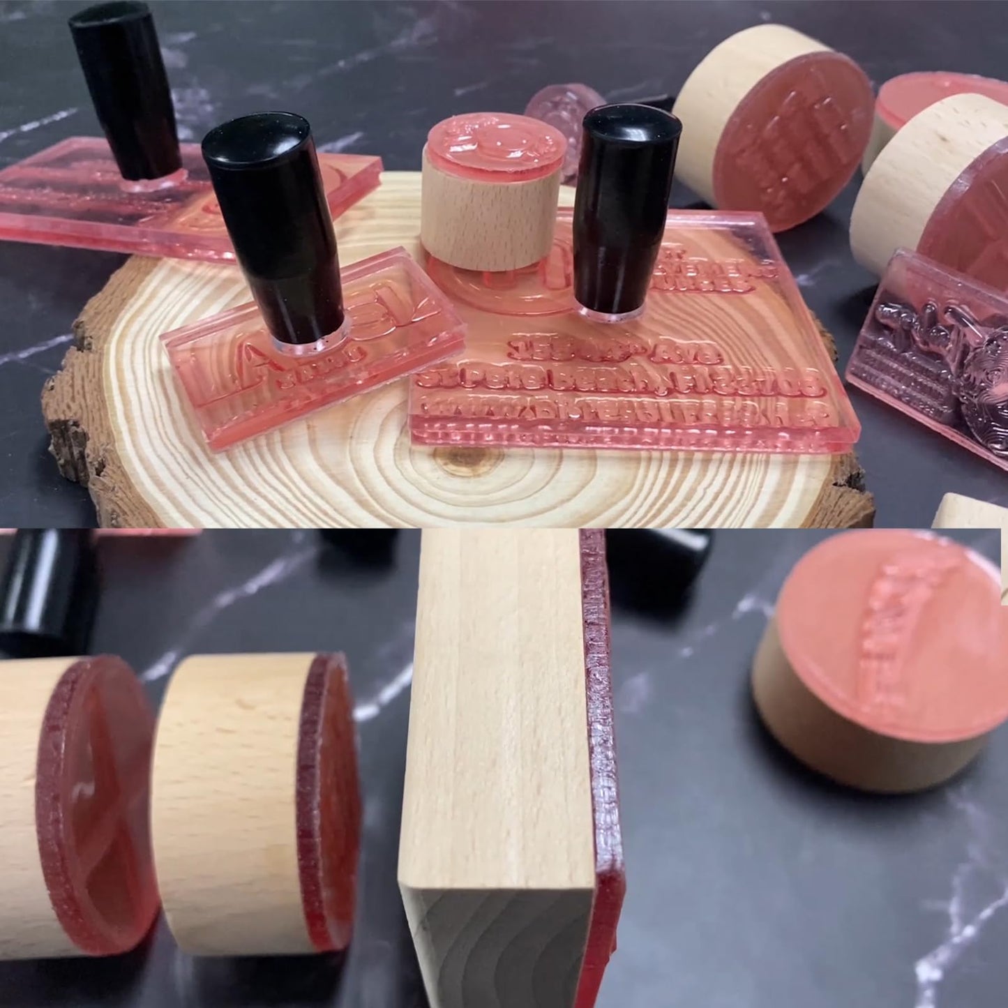 Personalized rubber stamp with wooden handle (logo and name) for private &amp; business use