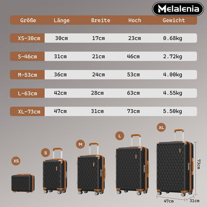 MELALENIA hard-shell travel suitcase set (7 pieces): Super-light, TSA lock | Black