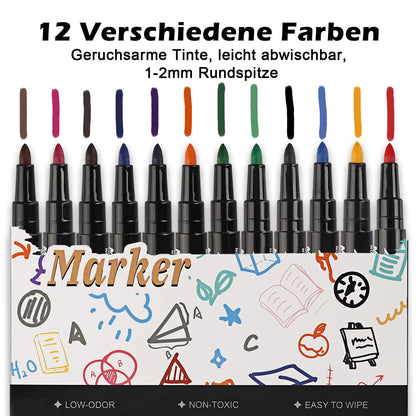 Whiteboard Marker Pens with Sponge (12 Pack): Dry Wipe