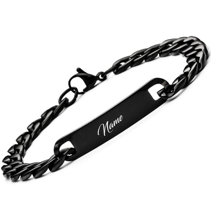 Personalized stainless steel bracelet for men with custom engraving (2 pieces): Silver, Black