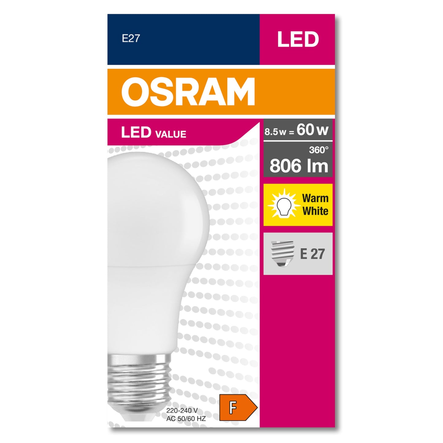 OSRAM LED mit E27 Sockel (8,5W-Warmweiss: 2700K): Matt 10er-Pack