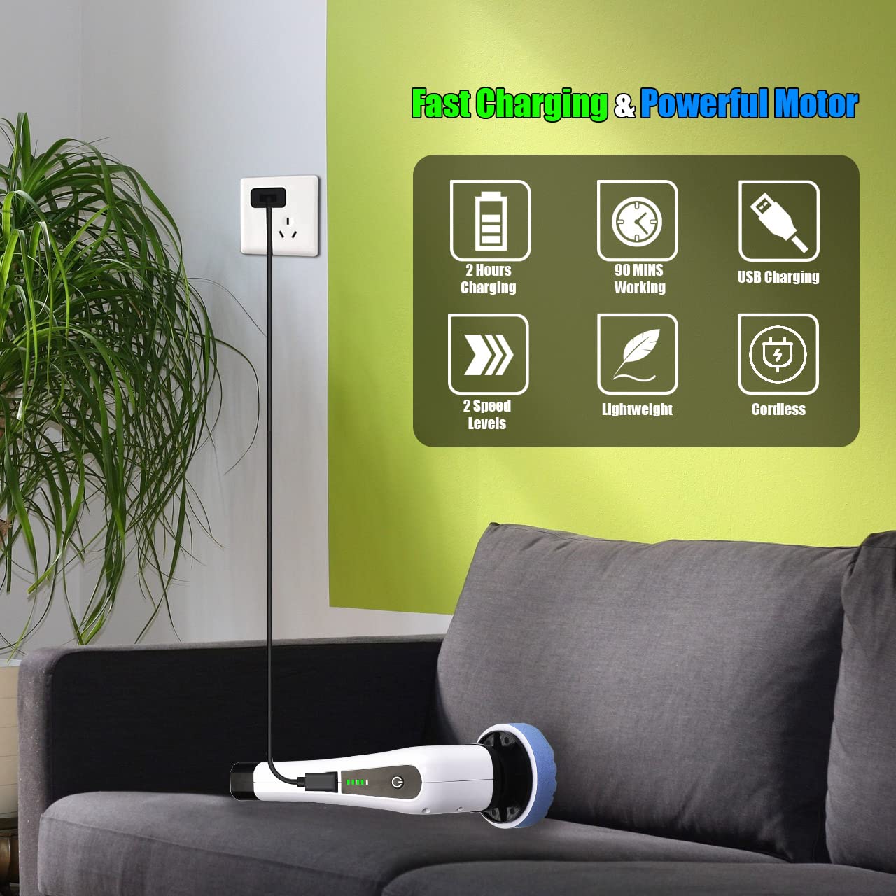 Electric cleaning brush with 8 drill brush heads &amp; adjustable handle