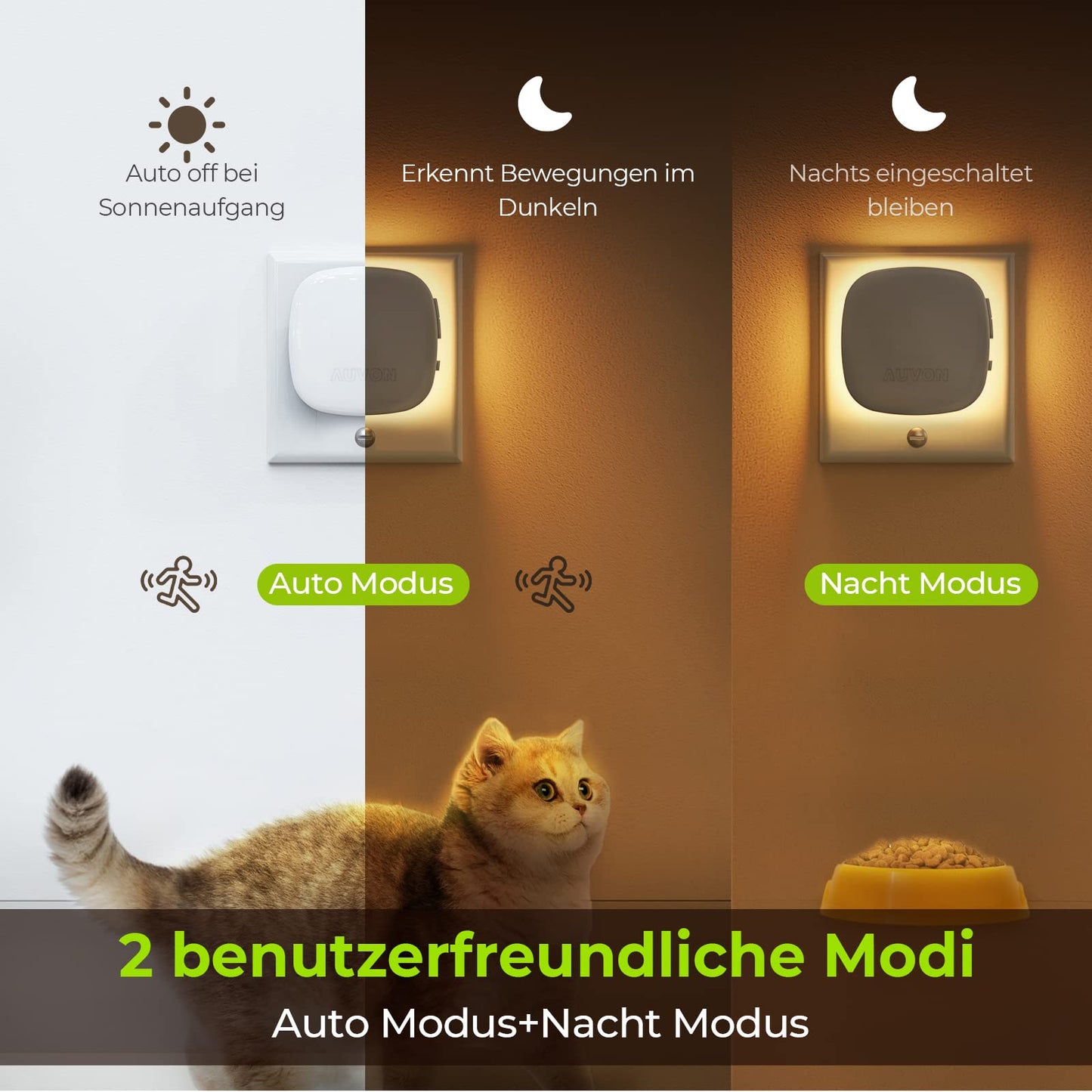AUVON LED Night Light Set of 2 (Warm White): Motion Sensor &amp; Twilight Sensor