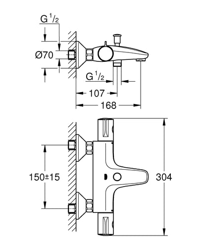 Grohe Grohtherm 800 Thermostatbatterie (Chrom): SafeStop, TurboStat