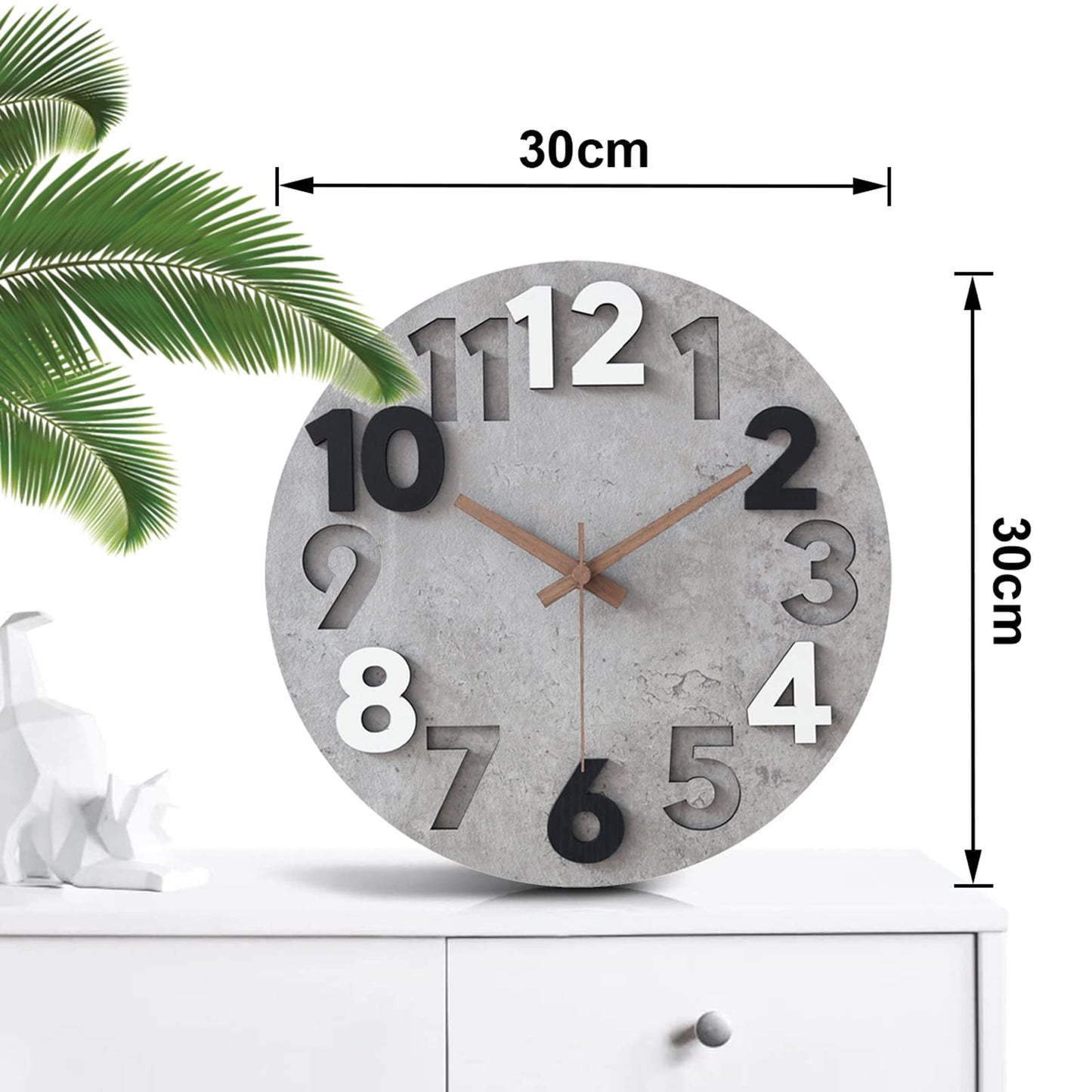 Stellarize Modern Wooden 3D Wall Clock (30cm) without ticking sounds for living room, kitchen, office