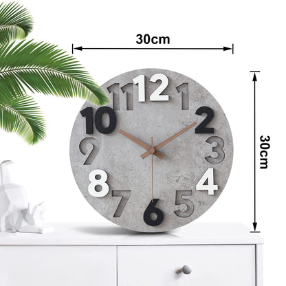 Stellarize Modern Wooden 3D Wall Clock (30cm) without ticking sounds for living room, kitchen, office
