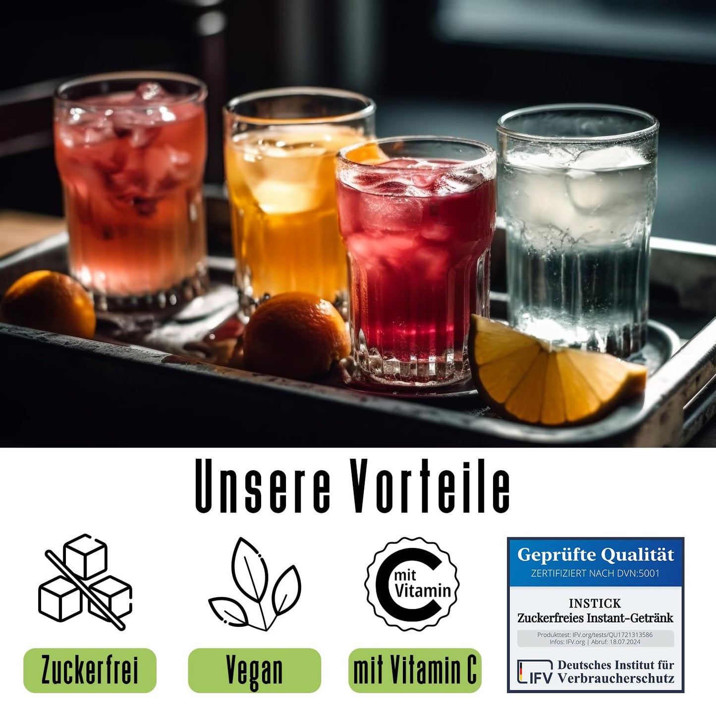 INSTICK Zuckerfreies Vegan-Instant-Getränk (Bundle Frucht-Mix) verschiedene Sorten (5x12 Sticks)