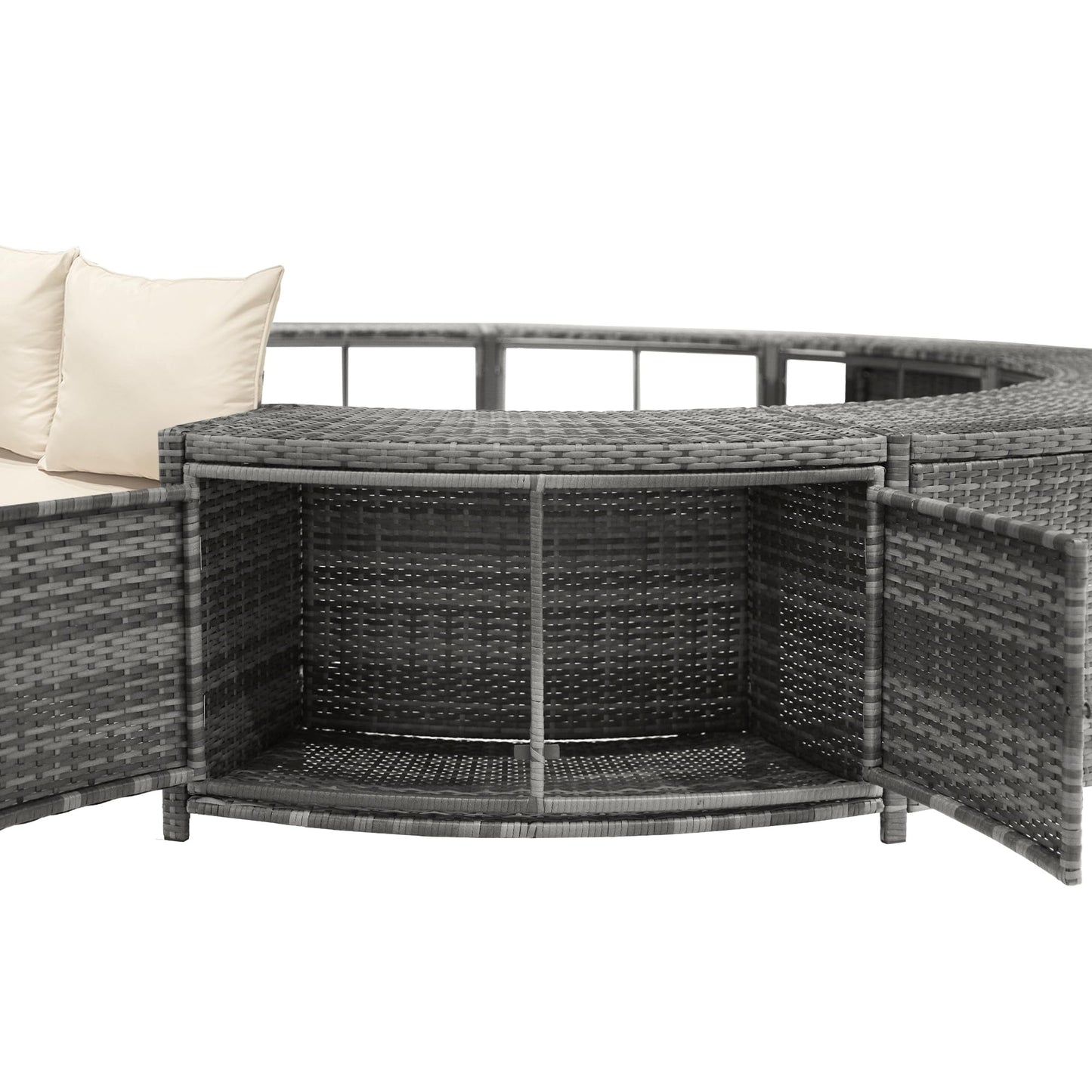Garden lounge set with round couch for whirlpool &amp; pool with adjustable feet including cushions