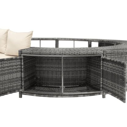 Garden lounge set with round couch for whirlpool &amp; pool with adjustable feet including cushions