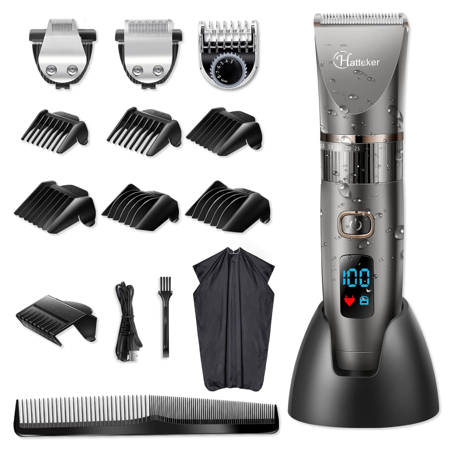 HATTEKER 3-in-1 professional hair clipper with beard trimmer, precision trimmer