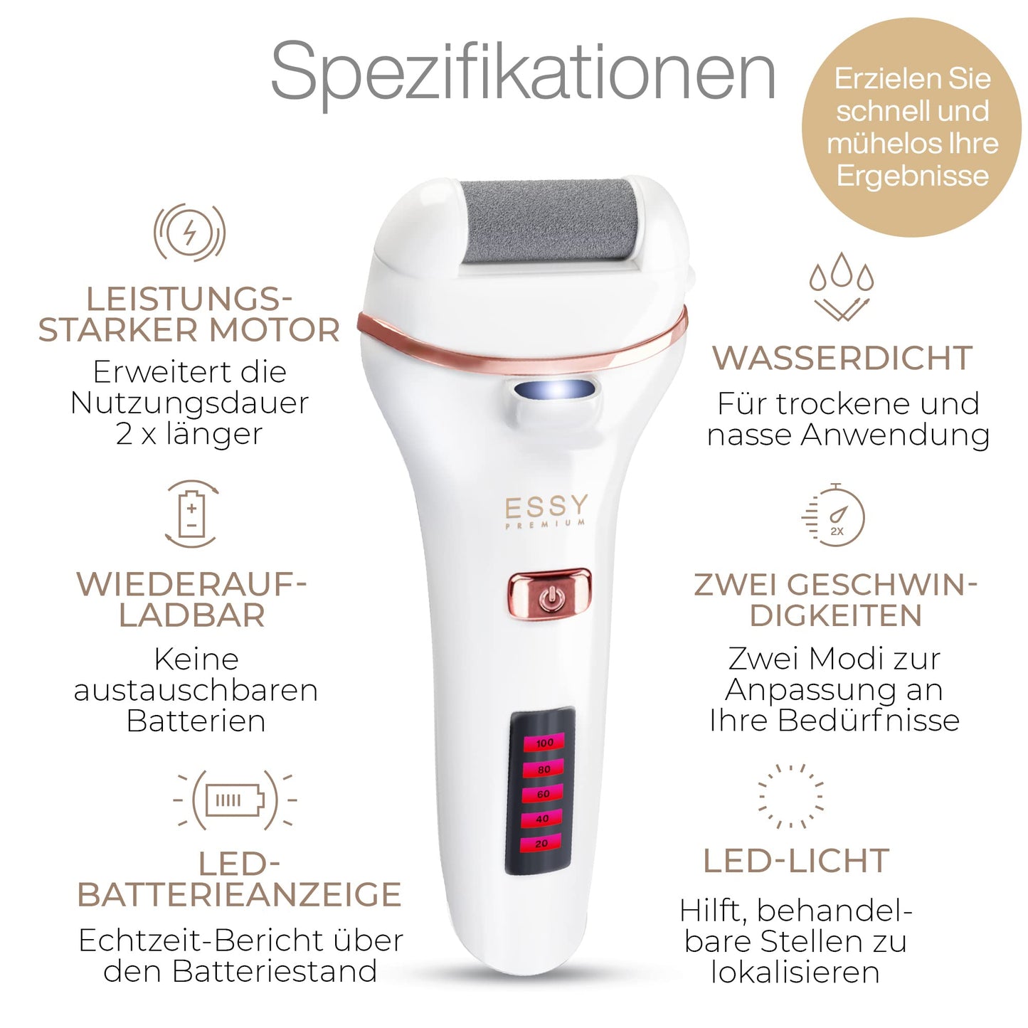 ESSY Electric Callus Remover with 5 Replacement Rollers: Foot Care Callus File (White)