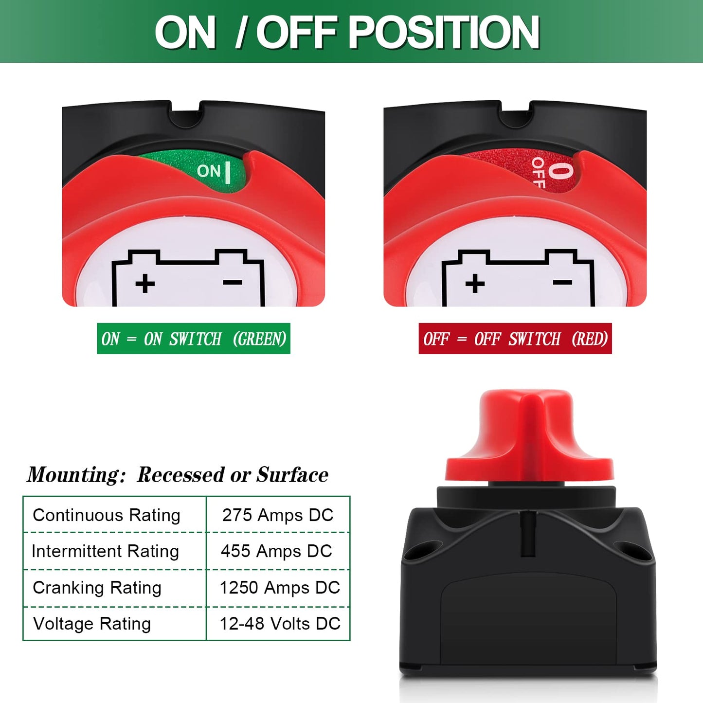 Bolatus Batterie-Trennschalter 12V-24V-48V | 1-2-Both-OFF, 275A Akku Trenn-Master