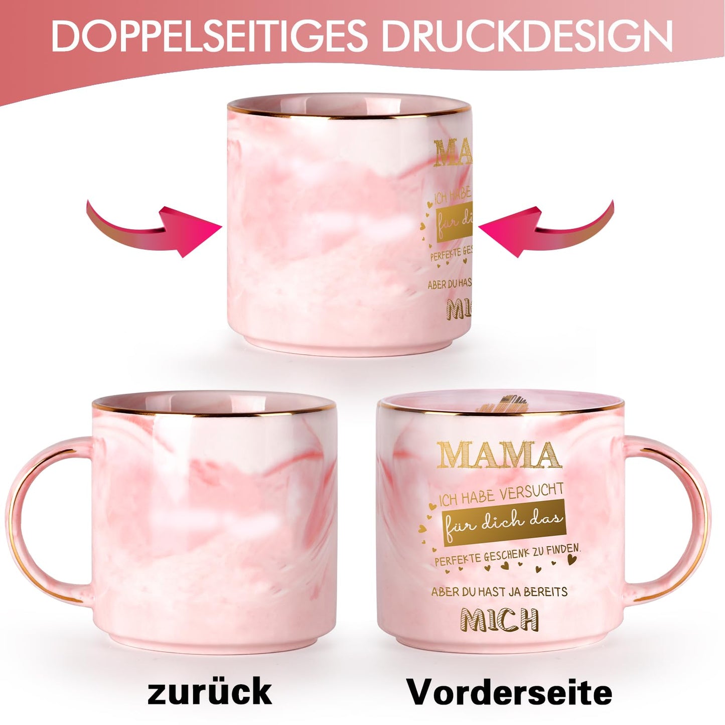 Rosa Mama-Tasse (330ml) für Muttertagsgeschenk: Liebe zum Schenken