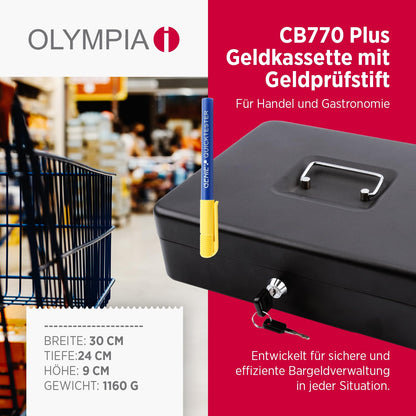 Olympia (6031 CB 770 Plus) Geldkassette: Abschließbar mit Schlüssel & Münzzählbrett inkl. Falschgeldprüfer