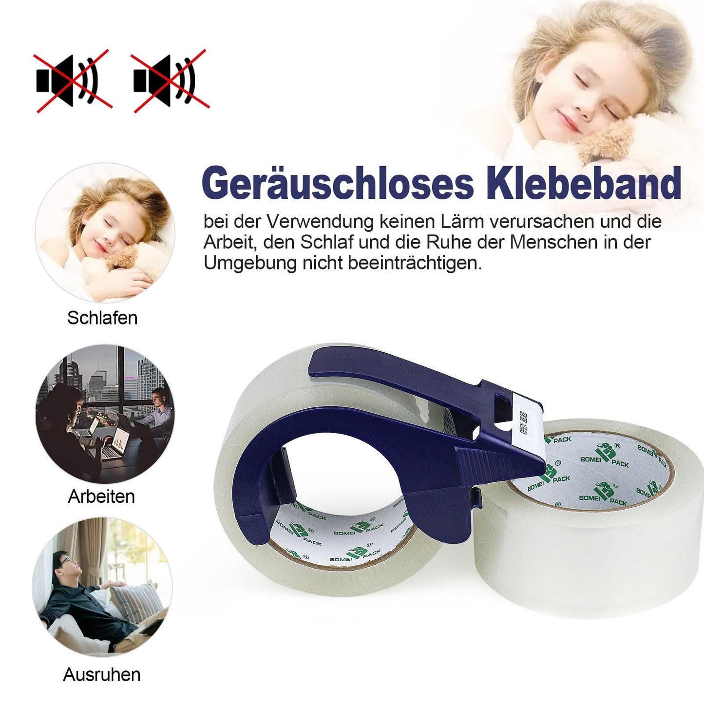 BOMEI PACK leises Paketklebeband (Transparent): 66m x 48mm, stark haftend