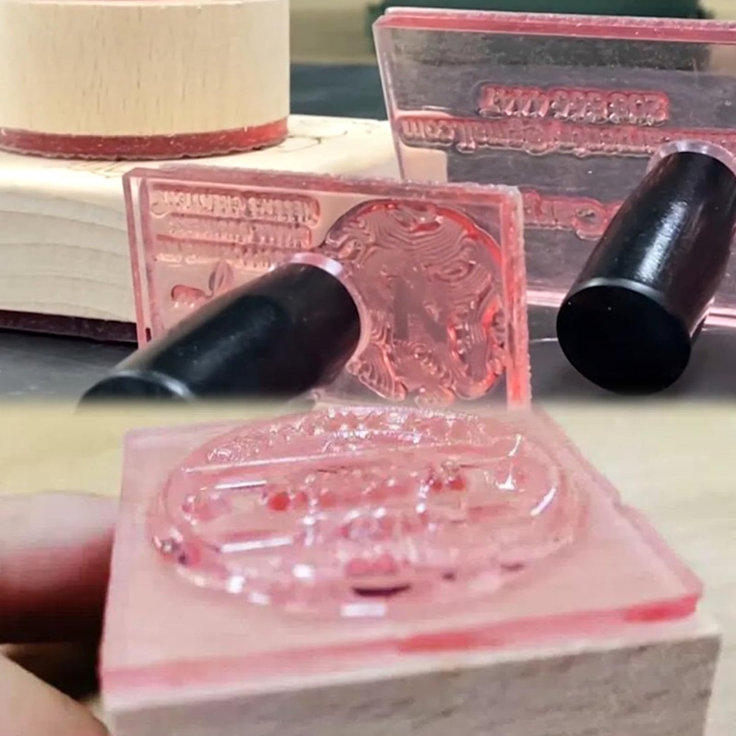 Personalized rubber stamp with wooden handle (logo and name) for private &amp; business use